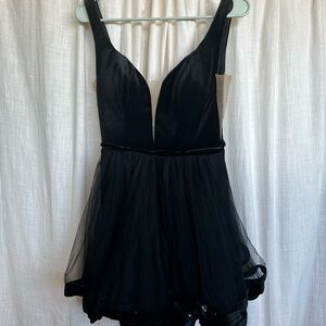 La Femme Black Mesh Mini Dress